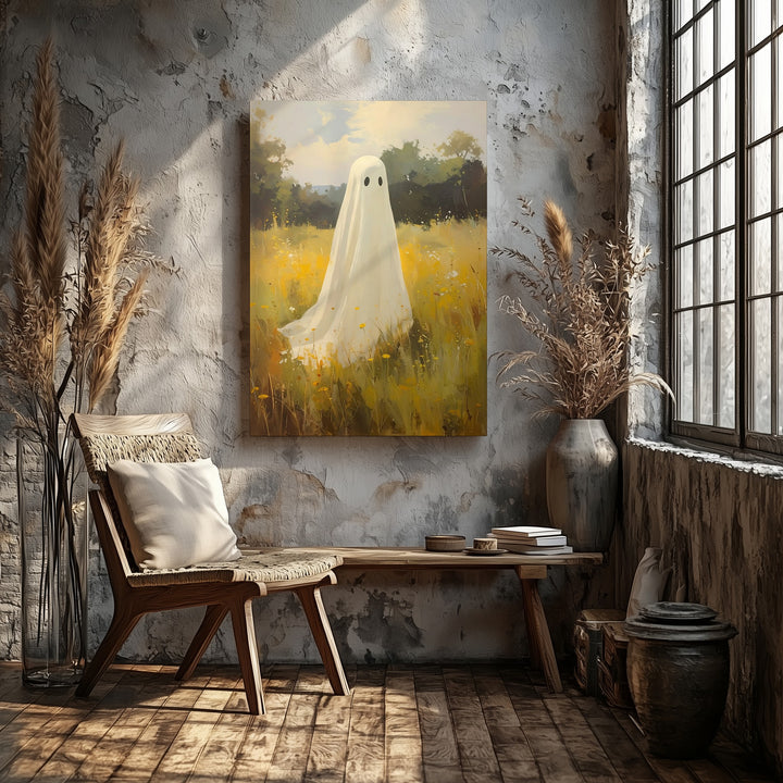 Meadow Spirit Canvas – Ghost in Sunlit Field of Wildflowers - Gifitto
