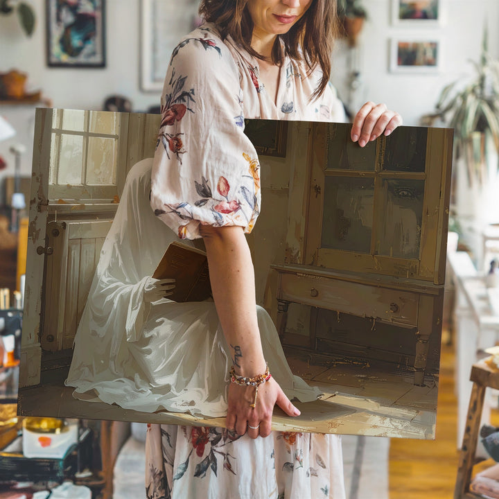 Reading Ghost Canvas – Thoughtful Halloween Spirit in a Cozy Room - Gifitto