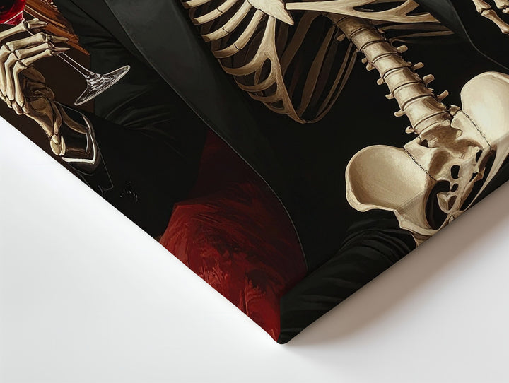Skeleton with Wine in Tuxedo Canvas – Gothic Halloween Lounge Wall Art - Gifitto