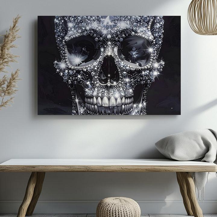 Diamond Skull Canvas – Luxurious Gothic Art with Gemstone Sparkle - Gifitto