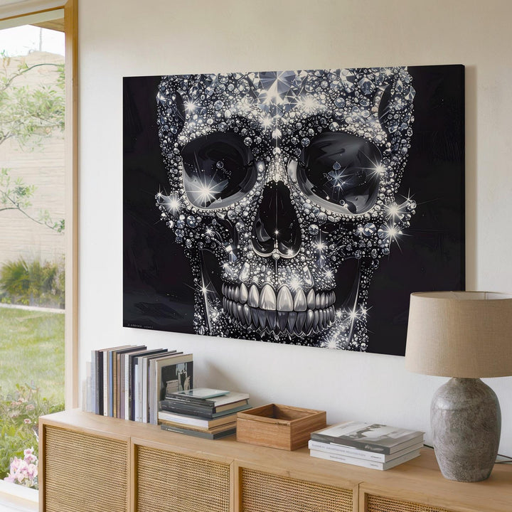 Diamond Skull Canvas – Luxurious Gothic Art with Gemstone Sparkle - Gifitto