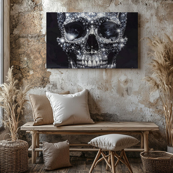Diamond Skull Canvas – Luxurious Gothic Art with Gemstone Sparkle - Gifitto