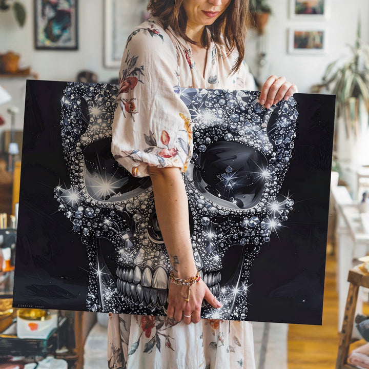 Diamond Skull Canvas – Luxurious Gothic Art with Gemstone Sparkle - Gifitto