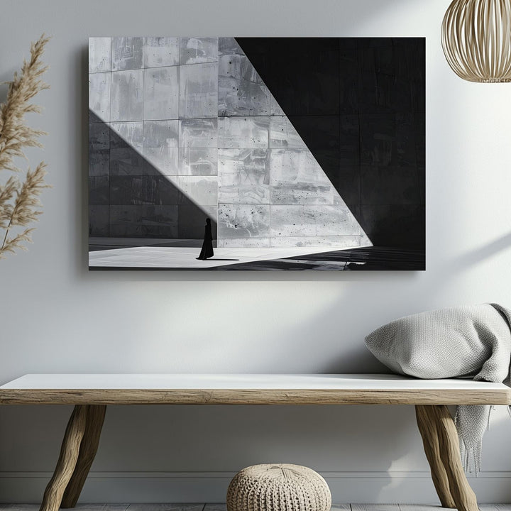 Monolith & Light Canvas – Abstract Architectural Horror in Black and White - Gifitto