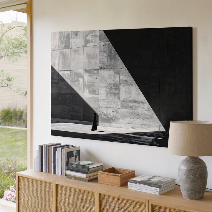 Monolith & Light Canvas – Abstract Architectural Horror in Black and White - Gifitto