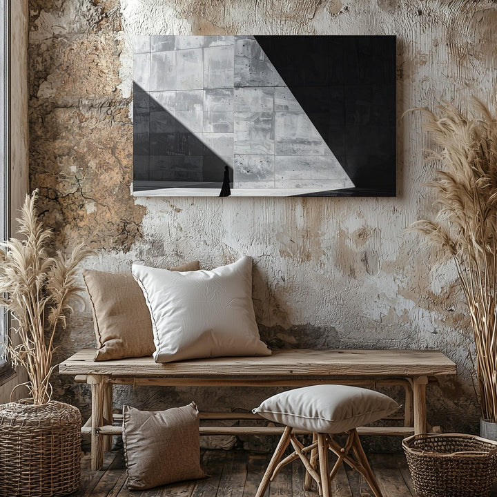 Monolith & Light Canvas – Abstract Architectural Horror in Black and White - Gifitto