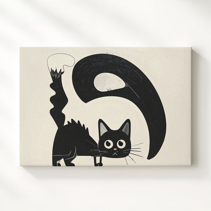 Black Cat Halloween Canvas – Minimalist Vintage Silhouette Wall Art - Gifitto