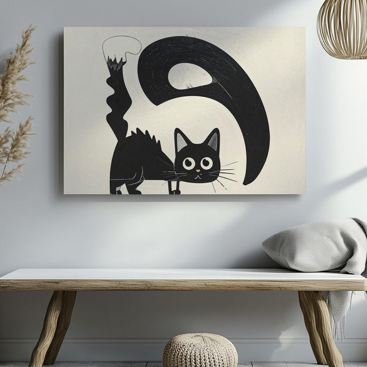 Black Cat Halloween Canvas – Minimalist Vintage Silhouette Wall Art - Gifitto