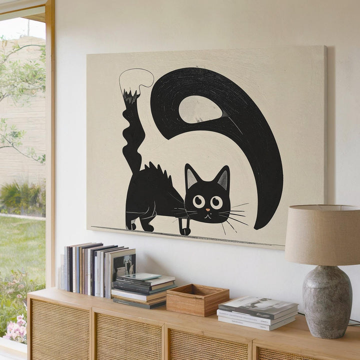 Black Cat Halloween Canvas – Minimalist Vintage Silhouette Wall Art - Gifitto