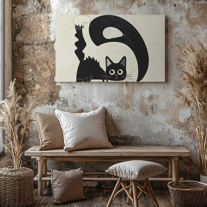 Black Cat Halloween Canvas – Minimalist Vintage Silhouette Wall Art - Gifitto