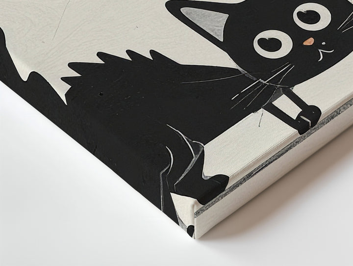 Black Cat Halloween Canvas – Minimalist Vintage Silhouette Wall Art - Gifitto
