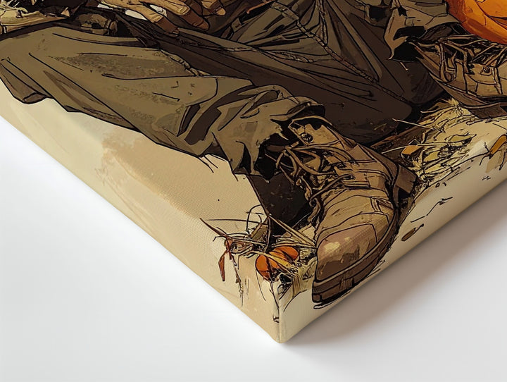 Gothic Scarecrow Canvas – Tattered Hat & Jack-O’-Lantern Folk Halloween Art - Gifitto