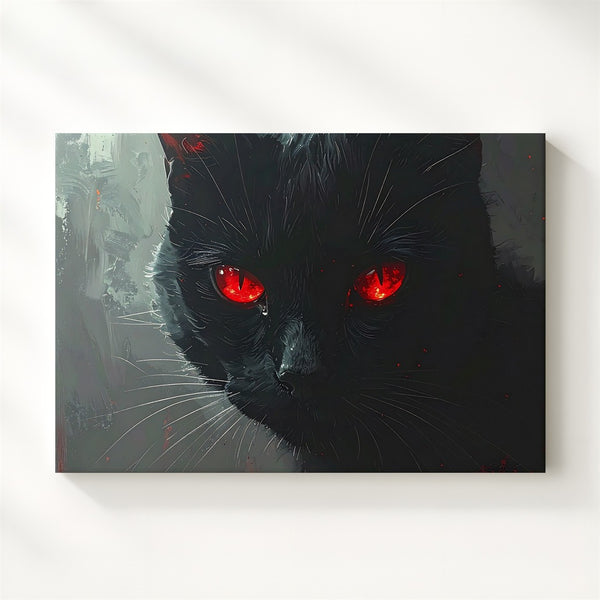 Red-Eyed Black Cat Canvas – Supernatural Halloween Guardian Wall Art - Gifitto