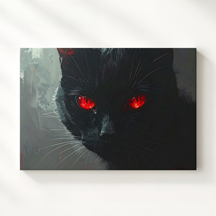 Red-Eyed Black Cat Canvas – Supernatural Halloween Guardian Wall Art - Gifitto