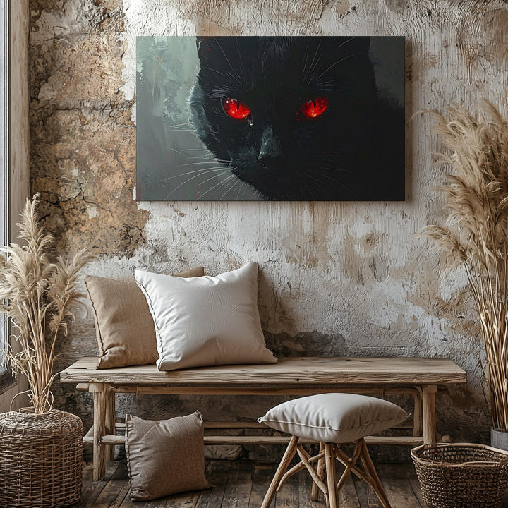 Red-Eyed Black Cat Canvas – Supernatural Halloween Guardian Wall Art - Gifitto