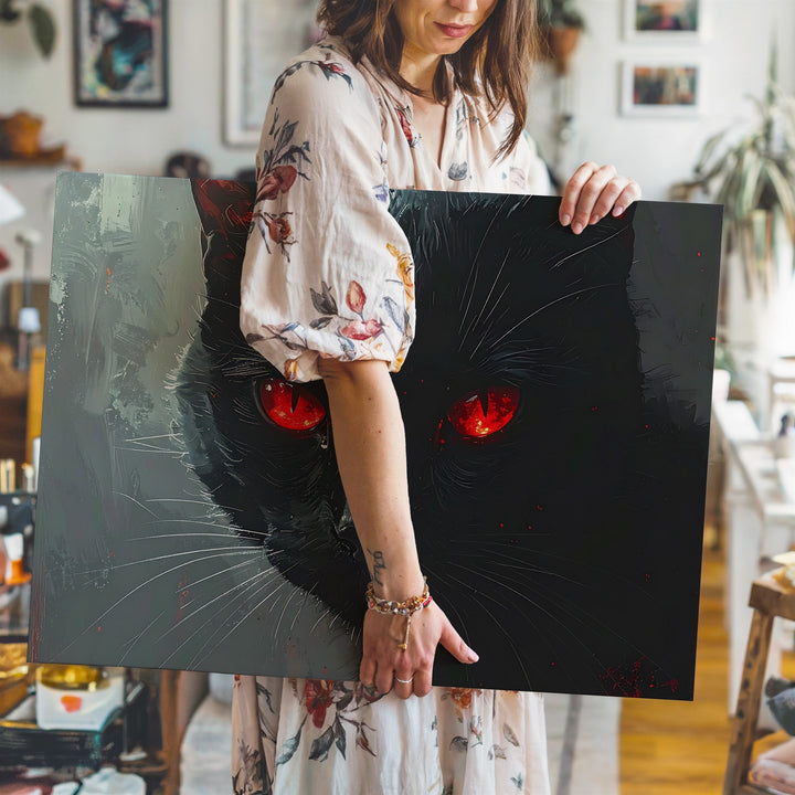 Red-Eyed Black Cat Canvas – Supernatural Halloween Guardian Wall Art - Gifitto