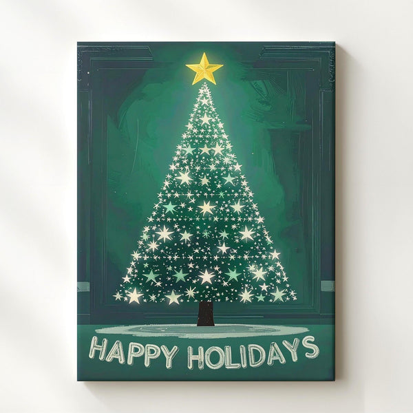 Star Tree “Happy Holidays” Canvas – Modern Minimal Christmas Wall Art - Gifitto