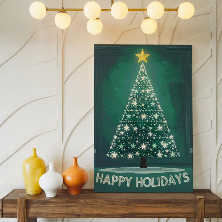 Star Tree “Happy Holidays” Canvas – Modern Minimal Christmas Wall Art - Gifitto