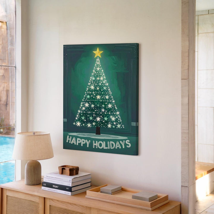 Star Tree “Happy Holidays” Canvas – Modern Minimal Christmas Wall Art - Gifitto