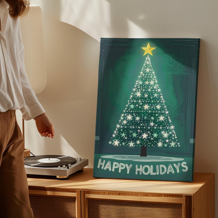 Star Tree “Happy Holidays” Canvas – Modern Minimal Christmas Wall Art - Gifitto