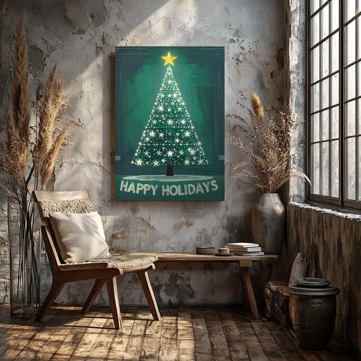 Star Tree “Happy Holidays” Canvas – Modern Minimal Christmas Wall Art - Gifitto