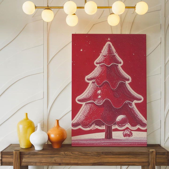 Retro White Tree Silhouette Canvas – Bold Minimalist Christmas Wall Art - Gifitto
