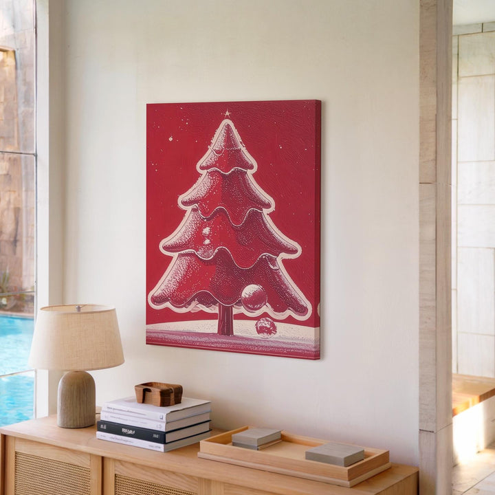 Retro White Tree Silhouette Canvas – Bold Minimalist Christmas Wall Art - Gifitto