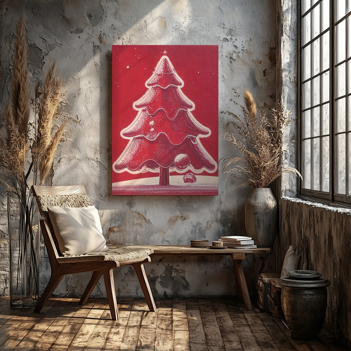 Retro White Tree Silhouette Canvas – Bold Minimalist Christmas Wall Art - Gifitto