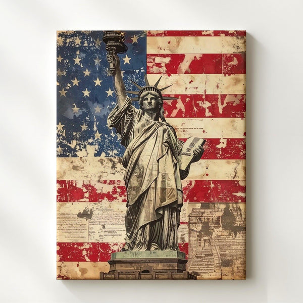 Statue of Liberty Canvas – Distressed Flag & Vintage Freedom Wall Art - Gifitto