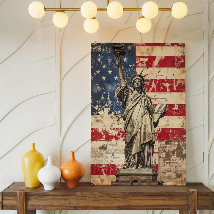 Statue of Liberty Canvas – Distressed Flag & Vintage Freedom Wall Art - Gifitto