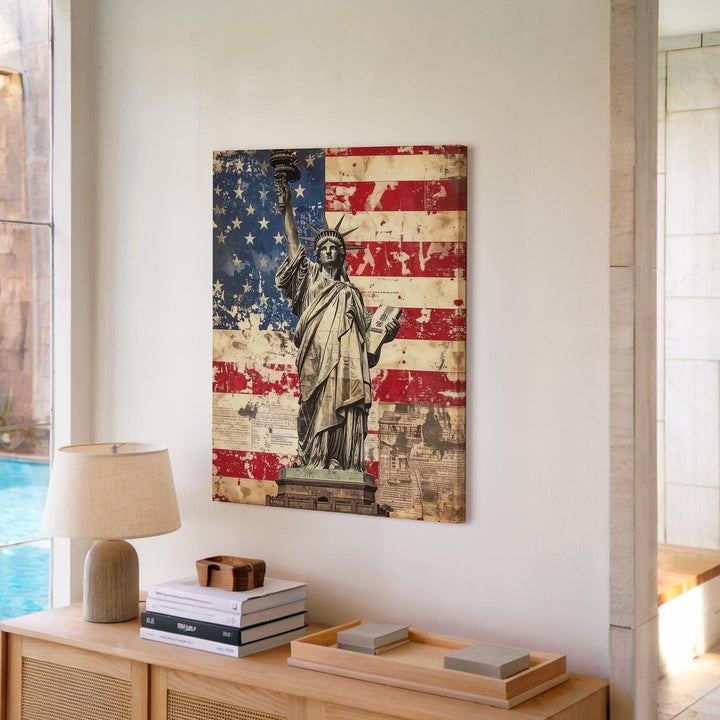 Statue of Liberty Canvas – Distressed Flag & Vintage Freedom Wall Art - Gifitto
