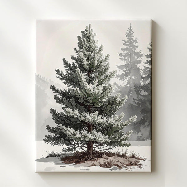 Watercolor Fir Tree Canvas – Elegant Minimal Winter Forest Wall Art - Gifitto