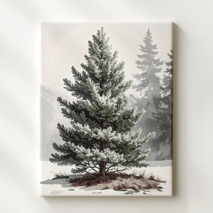 Watercolor Fir Tree Canvas – Elegant Minimal Winter Forest Wall Art - Gifitto
