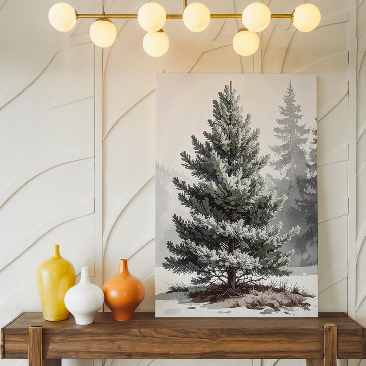 Watercolor Fir Tree Canvas – Elegant Minimal Winter Forest Wall Art - Gifitto