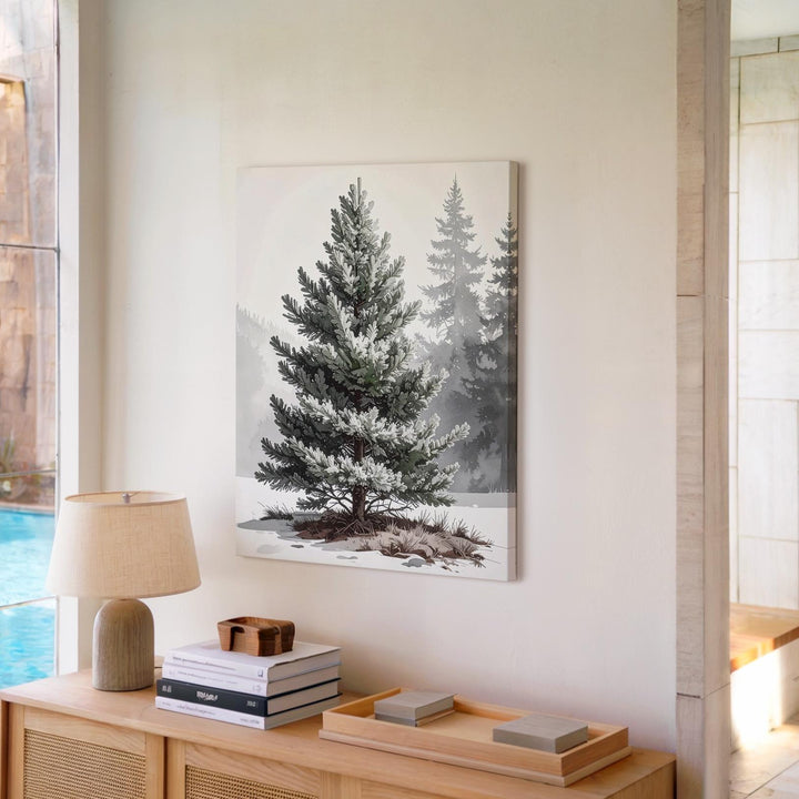 Watercolor Fir Tree Canvas – Elegant Minimal Winter Forest Wall Art - Gifitto