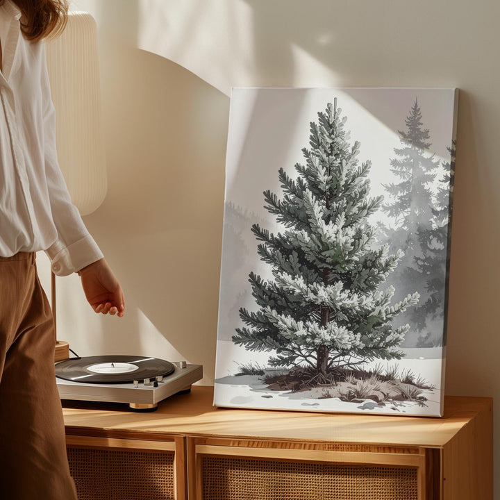 Watercolor Fir Tree Canvas – Elegant Minimal Winter Forest Wall Art - Gifitto