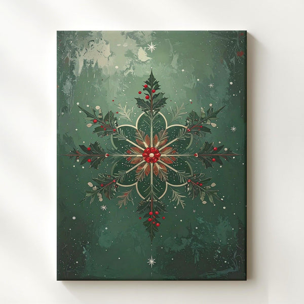 Floral Holly Snowflake Canvas – Elegant Nature-Inspired Christmas Wall Art - Gifitto