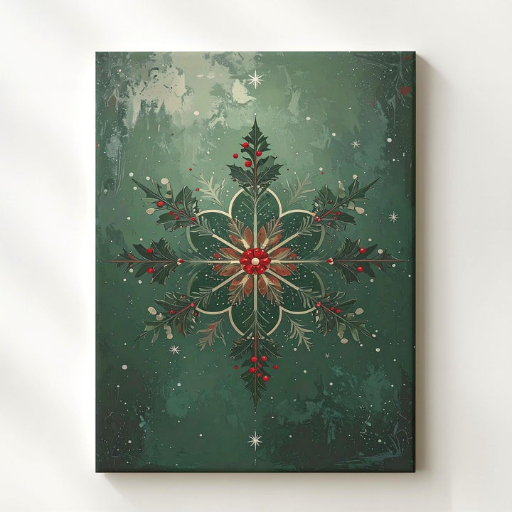 Floral Holly Snowflake Canvas – Elegant Nature-Inspired Christmas Wall Art - Gifitto