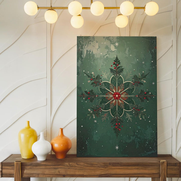 Floral Holly Snowflake Canvas – Elegant Nature-Inspired Christmas Wall Art - Gifitto