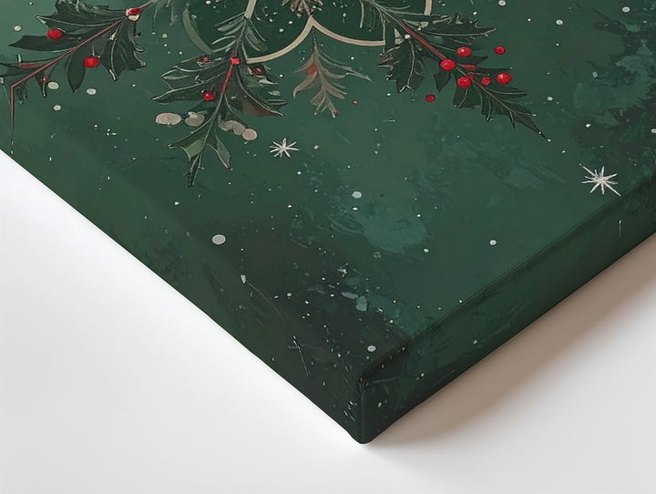 Floral Holly Snowflake Canvas – Elegant Nature-Inspired Christmas Wall Art - Gifitto