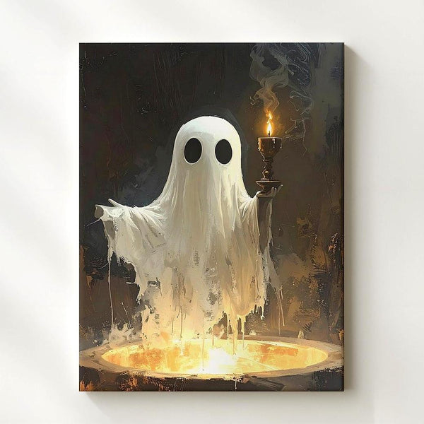 Candle-Holding Ghost Canvas – Stylized Halloween Spirit with Glowing Light - Gifitto