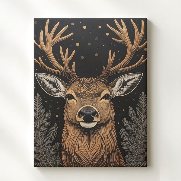 Nordic Deer Illustration Canvas – Rustic Folk Art Christmas Wall Decor - Gifitto