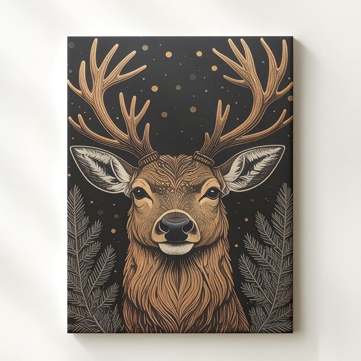 Nordic Deer Illustration Canvas – Rustic Folk Art Christmas Wall Decor - Gifitto