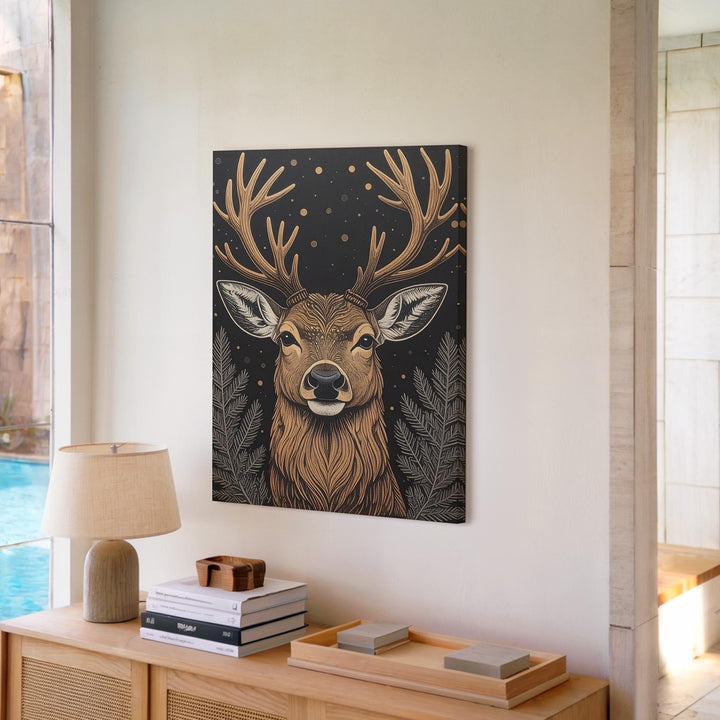 Nordic Deer Illustration Canvas – Rustic Folk Art Christmas Wall Decor - Gifitto