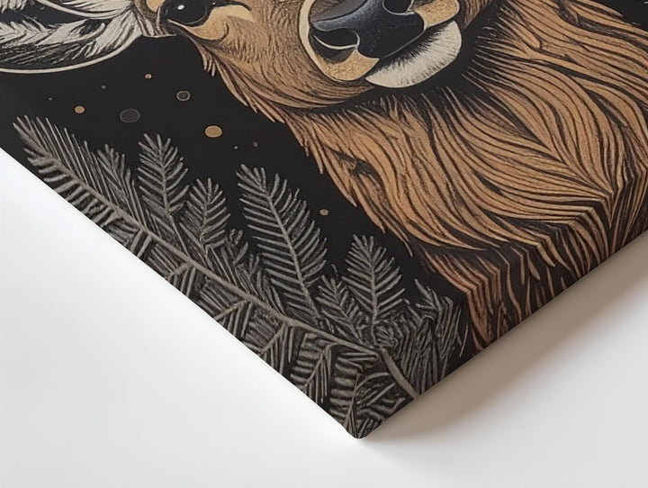 Nordic Deer Illustration Canvas – Rustic Folk Art Christmas Wall Decor - Gifitto