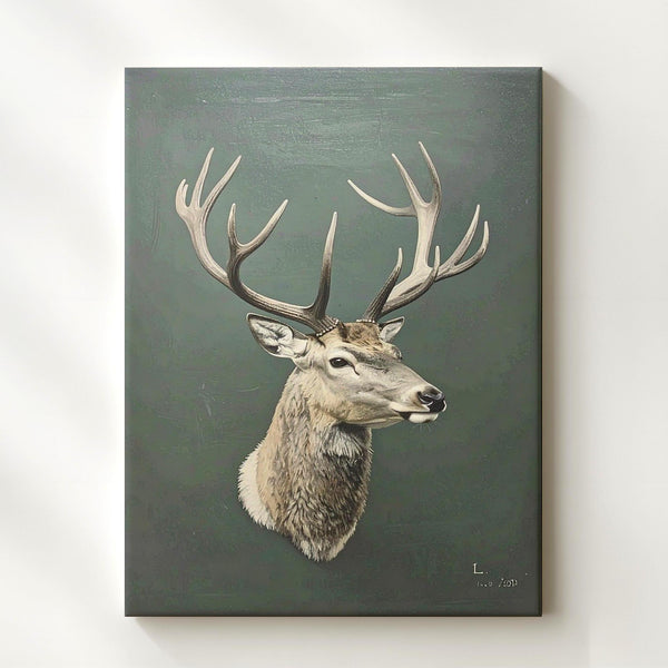 Minimal Reindeer Head Canvas – Rustic Woodland Christmas Wall Art - Gifitto