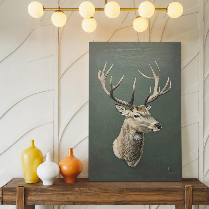 Minimal Reindeer Head Canvas – Rustic Woodland Christmas Wall Art - Gifitto