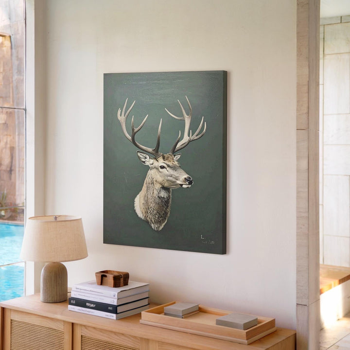 Minimal Reindeer Head Canvas – Rustic Woodland Christmas Wall Art - Gifitto