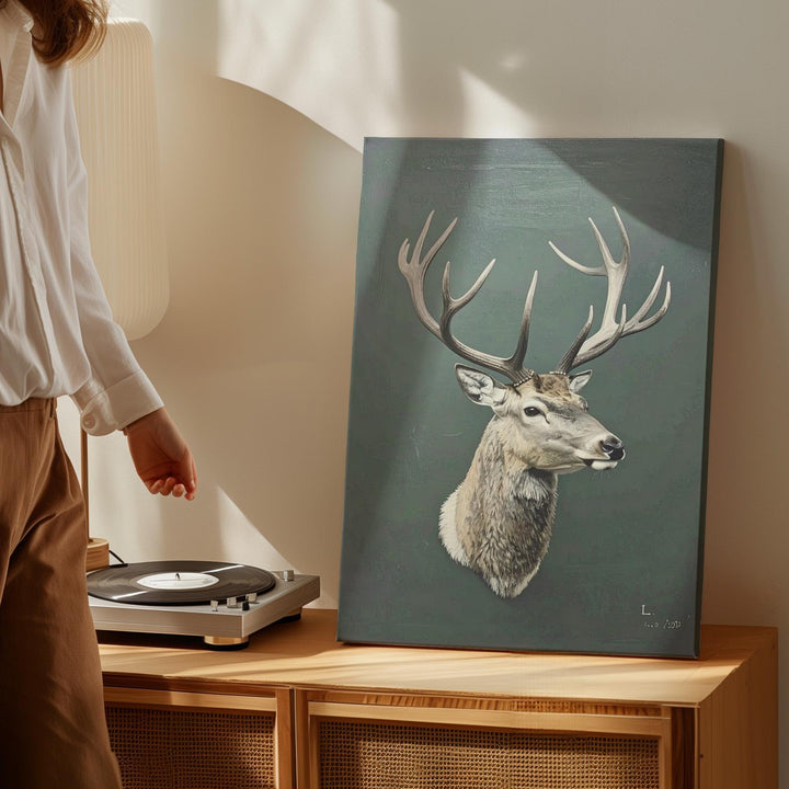 Minimal Reindeer Head Canvas – Rustic Woodland Christmas Wall Art - Gifitto