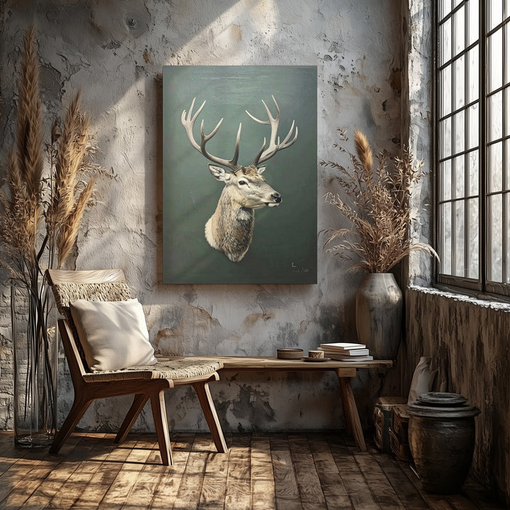 Minimal Reindeer Head Canvas – Rustic Woodland Christmas Wall Art - Gifitto